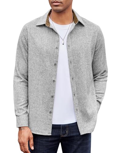 COOFANDY Herren Cord Hemd Langarm Baumwolle Warm Casual Freizeithemden Button Down Hemdjacke Hellgrau XXL von COOFANDY