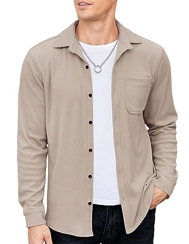 COOFANDY Herren Cordhemd Hemdjacke Hemd Herren Langarm Cordjacke Cord Hemd Regular Fit Button Down Hemd Freizeithemd Männer Jacke Winterhemd Herbst Langarmhemd Mondgrau XL von COOFANDY
