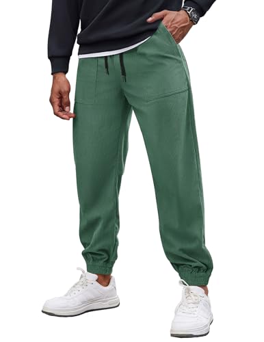COOFANDY Herren Cordhose Casual Kordelzug Hose Elastische Taille Mode Tapered Streetwear Jogger mit Taschen, Pfauengrün, Groß von COOFANDY