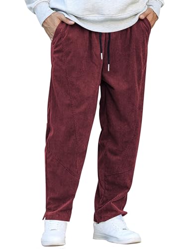 COOFANDY Herren Cordhose Elastische Taille Kordelzug Haremshose Mode Lose Casual Lange Hose mit 4 Taschen, Wind Red, Groß COOFANDY Herren Cordhose Elastische Taille Kordelzug Haremshose Mode Lose Casual Lange Hose mit 4 Taschen, Wind Red, Groß von COOFANDY