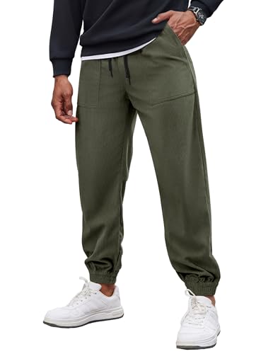 COOFANDY Herren Cordhose Kordelzug Elastische Taille Casual Tapered Hose Mode Streetwear Jogger mit Taschen, Grün (Army Green), Mittel von COOFANDY