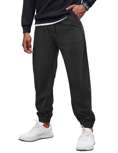 COOFANDY Herren Cordhose Kordelzug Elastische Taille Casual Tapered Hose Mode Streetwear Jogger mit Taschen, Schwarz, XXL von COOFANDY