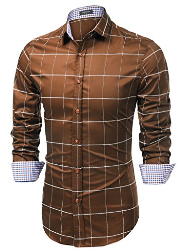 COOFANDY Herren Fashion Long Sleeve Plaid Button-Down-Hemd-beil ufige Kleid Hemd XX-Large Braun von COOFANDY