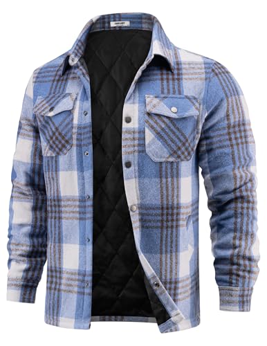 COOFANDY Herren Flanell Hemd Jacken Gesteppt Gefüttert Plaid Jacke Langarm Button Down Dicke Winter Outwear Shackets, Blau, Mittel von COOFANDY