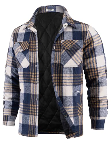 COOFANDY Herren Flanell Hemd Jacken Gesteppt Gefüttert Plaid Jacke Langarm Button Down Dicke Winter Outwear Shackets, Dunkelblau, XX-Large von COOFANDY