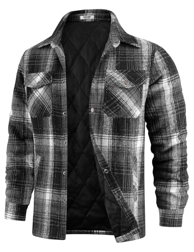 COOFANDY Herren-Flanellhemdjacken, gesteppt, gefüttert, kariert, langärmelig, Knopfleiste, dicke Winter-Outwear, Shackets, Schwarz, X-Large von COOFANDY