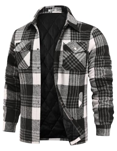 COOFANDY Herren-Flanellhemdjacken, gesteppt, gefüttert, kariert, langärmelig, Knopfleiste, dicke Winter-Outwear, Shackets, Schwarz Plaid , Medium von COOFANDY