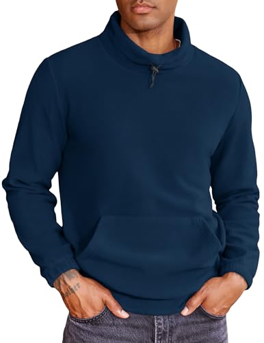 COOFANDY Herren Fleecepullover Fleece Pullover Sweatshirt Stehkragen Warm Winter Pulli Dunkel Blau XL von COOFANDY