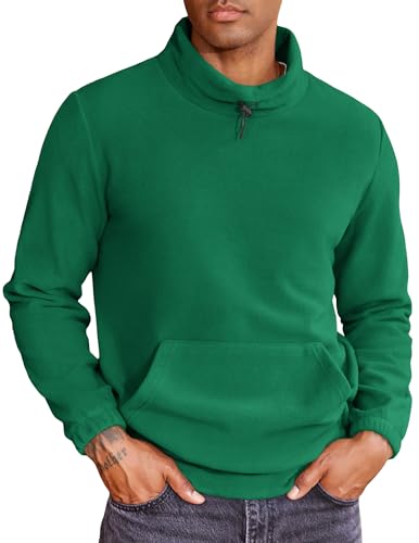COOFANDY Herren Fleecepullover Fleece Pullover Sweatshirt Stehkragen Warm Winter Pulli Evergrün XL von COOFANDY