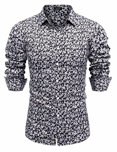 COOFANDY Herren Floral Dress Shirts Langarm Regualr Fit Casual Button Down Shirts, Schwarz (Black-b), Klein von COOFANDY