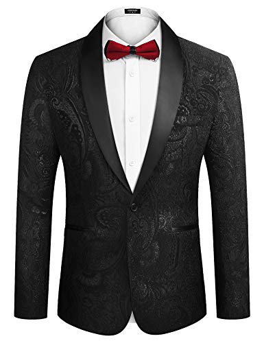 COOFANDY Herren Floral Smoking Jacke Luxus Bestickter Anzug Hochzeit Blazer Abendessen Smoking für Party, schwarz, XL von COOFANDY