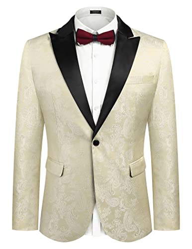 COOFANDY Herren Smoking Paisley Anzug Jacke Kleid Abendessen Party Abschlussball Blazer, Weiss/opulenter Garten, L von COOFANDY