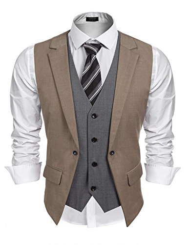 COOFANDY Herren Formal Fashion Layered-Weste-Weste-Kleid-Weste Klein Braun von COOFANDY
