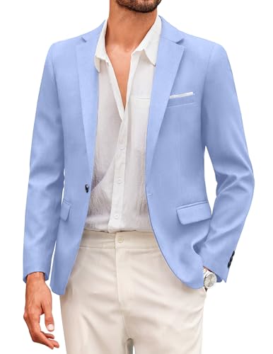 COOFANDY Herren Freizeit Blazer Sakko Sportlich Revers Kragen Sommer Jackett Anzugjacke 1 Knopf Skyblau M von COOFANDY