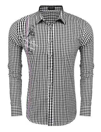 COOFANDY Herren Trachenhemd Regular Fit Kariertes Hemd Bügelleicht Octoberfest Karohemd für Männer Schwarz M von COOFANDY