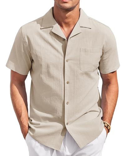 COOFANDY Herren Freizeithemd Kurzarm Herren Leinenhemd mit Tasche Casual Shirts Hemd Regular Fit Baumwolle Strandhemd Khaki XXL COOFANDY Herren Freizeithemd Kurzarm Herren Leinenhemd mit Tasche Casual Shirts Hemd Regular Fit Baumwolle Strandhemd Khaki XXL von COOFANDY