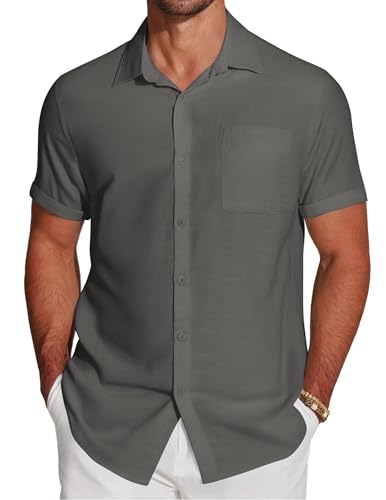 COOFANDY Kurzarmhemd Herren Sommer Hemd Kurzarm Strand Sommerhemd Männer Regular Fit Herrenhemden Dunkelgrau M von COOFANDY