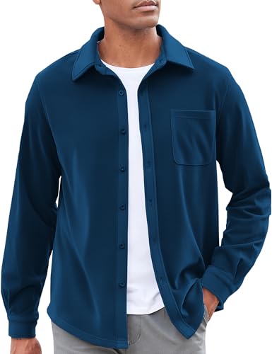 COOFANDY Herren Freizeithemd Langarm Knopfleiste Leichte Flanellhemden, Dunkelblau, L von COOFANDY