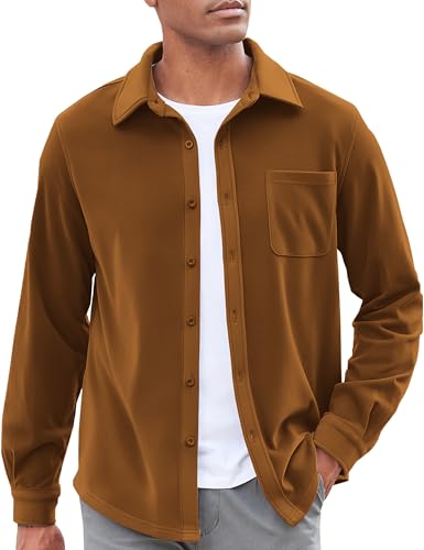 COOFANDY Herren Freizeithemd Langarm Knopfleiste Leichte Flanellhemden, Helles Braun, XX-Large von COOFANDY