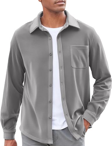 COOFANDY Herren Freizeithemd Langarm Knopfleiste Leichte Flanellhemden, Hellgrau, XL von COOFANDY