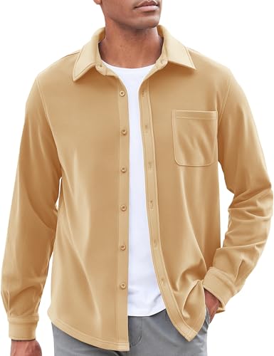 COOFANDY Herren Freizeithemd Langarm Knopfleiste Leichte Flanellhemden, Khaki, XL von COOFANDY