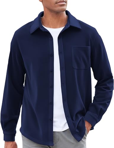 COOFANDY Herren Freizeithemd Langarm Knopfleiste Leichte Flanellhemden, Marineblau, L von COOFANDY