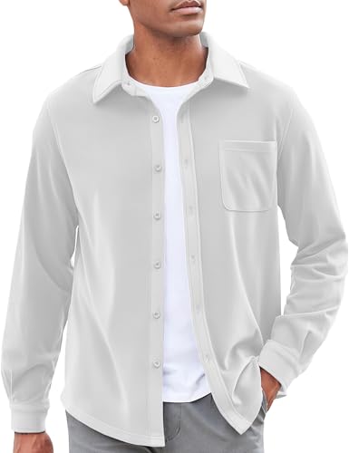 COOFANDY Herren Freizeithemd Langarm Knopfleiste Leichte Flanellhemden, Weiss/opulenter Garten, Mittel von COOFANDY
