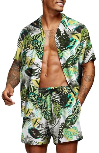 COOFANDY Herren Funky Flower Hawaiihemd Strandurlaub Blumenmuster Outfit,Weiß,S von COOFANDY