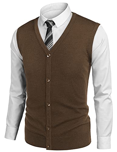 COOFANDY Herren Gestrickte Weste Ärmellos Knopfleiste Business für Männer Sweater Braun XL COOFANDY Herren Gestrickte Weste Ärmellos Knopfleiste Business für Männer Sweater Braun XL von COOFANDY