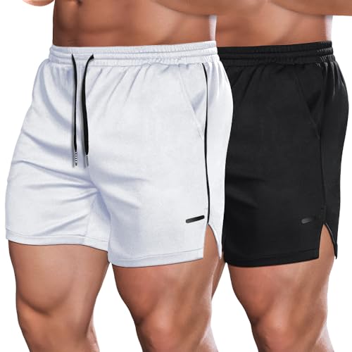 COOFANDY Herren Gym Sport Shorts Fitness Stretch Leicht Trainning Kurze Hose Herren Laufshorts Mit Taschen White/Black L COOFANDY Herren Gym Sport Shorts Fitness Stretch Leicht Trainning Kurze Hose Herren Laufshorts Mit Taschen White/Black L von COOFANDY