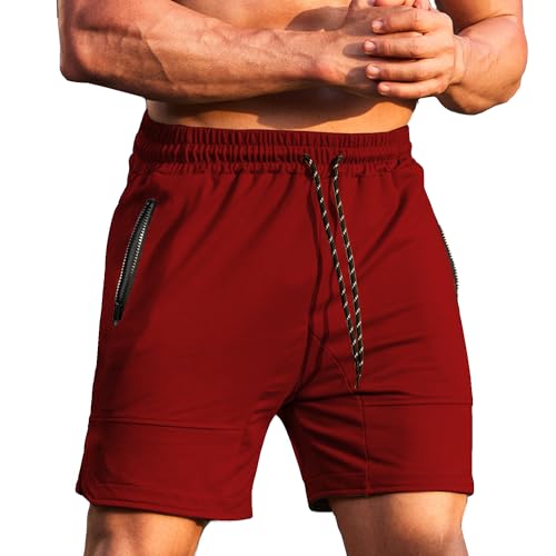 COOFANDY Herren Gym Workout Shorts Gewichtheben Squatting Short Fitted Training Bodybuilding Jogger mit Tasche - Rot - XX-Large von COOFANDY