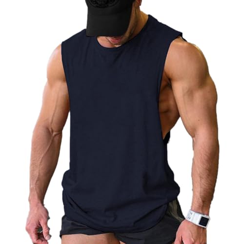 COOFANDY Herren Gym Workout Tank Tops Cut Off Muscle T Fitness Ärmelloses Shirt, Marineblau(1 Stück) S von COOFANDY
