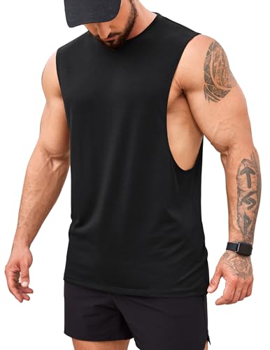 COOFANDY Herren Gym Workout Tank Tops Cut Off Muscle T Fitness Ärmelloses Shirt Schwarz 1 Stück M von COOFANDY