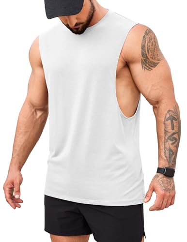COOFANDY Tank Top Herren Gym Workout Tops Cut Off Muscle T Fitness Ärmelloses Shirt Weiß L von COOFANDY
