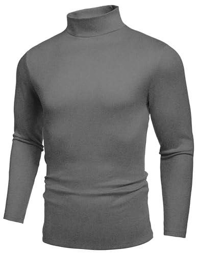 COOFANDY Herren Halber Rollkragen Pullover Basic Langarmshirt mit Stehkragen Slim fit Thermo Shirt Casual Freizeit Elastisch Sweater Dunkelgrau S von COOFANDY