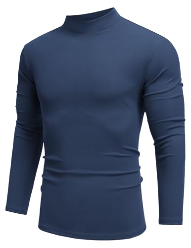 COOFANDY Herren Halbes Rollkragenshirt Winter Thermo Oberteil Langarm Turtleneck Basic Slim Fit Shirts Navy Blau L von COOFANDY