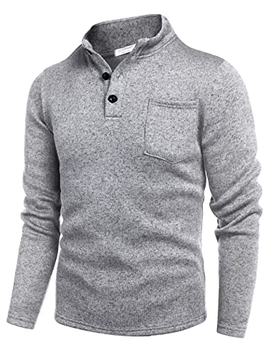 COOFANDY Herren Half Rollkragen Pullover Knöpfen Freizeit Strickpullover Winter Pulli mit Tasche Grau XL von COOFANDY