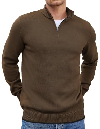 COOFANDY Herren Half Zip Pullover Rollkragenpullover Slim Fit Turtleneck Strickpullover Warm Troyer Winterpullover Arbeitspullover mit Stehkragen Braun S von COOFANDY