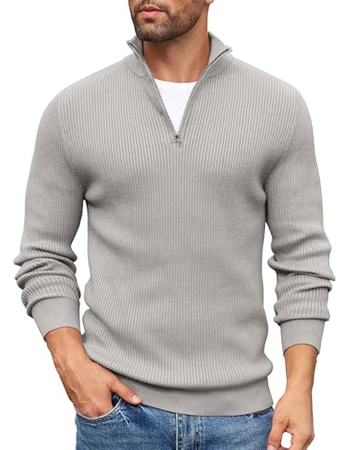 COOFANDY Herren Half Zip Pullover Troyer Rollkragenpullover Arbeitspullover Casual Business Pullover Winterpullover Strickpullover Rollkragenpulli Hellgrau S COOFANDY Herren Half Zip Pullover Troyer Rollkragenpullover Arbeitspullover Casual Business Pullover Winterpullover Strickpullover Rollkragenpulli Hellgrau S von COOFANDY