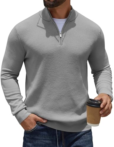 COOFANDY Herren Half Zip Pullover Troyer Rollkragenpullover Strickpullover mit Reißverschluss Pullover Stehkragen Pulli Zipper Sweater Slim Fit Mittelgrau L COOFANDY Herren Half Zip Pullover Troyer Rollkragenpullover Strickpullover mit Reißverschluss Pullover Stehkragen Pulli Zipper Sweater Slim Fit Mittelgrau L von COOFANDY