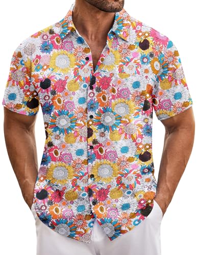 COOFANDY Herren Hawaii Hemd Kurzarm Casual Sonnenblume Hawaii Hemden Männer Button Down Hawaiihemd Urlaub Regular Fit Sommerhemd PAT1 M von COOFANDY