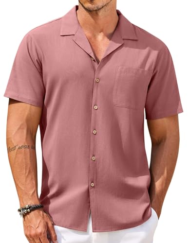 COOFANDY Herren Hawaii-Hemden Kurzarm Leinen Button Down Tropische Strandhemden, A - Deep Pink, 3X-Groß COOFANDY Herren Hawaii-Hemden Kurzarm Leinen Button Down Tropische Strandhemden, A - Deep Pink, 3X-Groß von COOFANDY