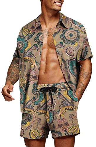 COOFANDY Herren Hawaii-Set Sommer Strand 2 Stück Outfits Blumen Hemden und Shorts, Handbemalte Blumen, XX-Large COOFANDY Herren Hawaii-Set Sommer Strand 2 Stück Outfits Blumen Hemden und Shorts, Handbemalte Blumen, XX-Large von COOFANDY