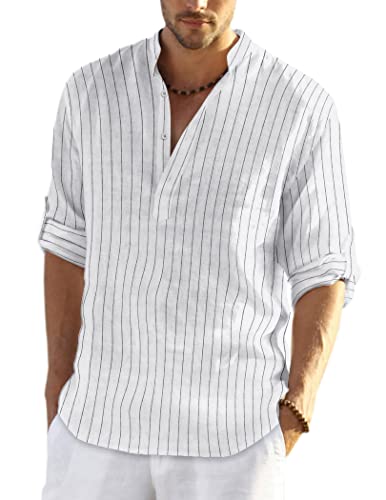 COOFANDY Herren Hawaiihemd Freizeit Sommerhemd Baumwolle Urlaub Sommer Strand Leinen Shirts von COOFANDY