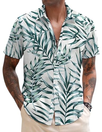 COOFANDY Herren Hawaiihemd Kurzarm Freizeithemd Urlaub Sommerhemd Bedruckter Strand Hawaii Hemd PAT3 L von COOFANDY