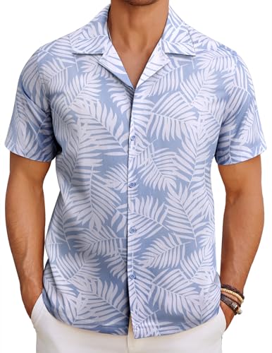 COOFANDY Herren Hawaiihemd Kurzarm Hawaii Hemd Männer Sommerhemd Leichte Strand Kurzarmhemd Tropisches Hawaii Shirt Beach Hemd Button Down Freizeit Urlaubshemd Blätter B 3XL von COOFANDY
