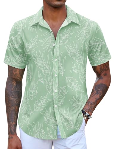 COOFANDY Herren Hawaiihemd Kurzarm Sommerhemd Button Down Hemden Männer Urlaub Strand Hemd hellgrün XXL von COOFANDY