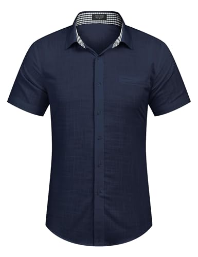 COOFANDY Herren-Hemd, Chambray-Oxford-Kleid, Strandhemd, Business-Arbeitshemd, Strandhemd Navy blau XXL von COOFANDY