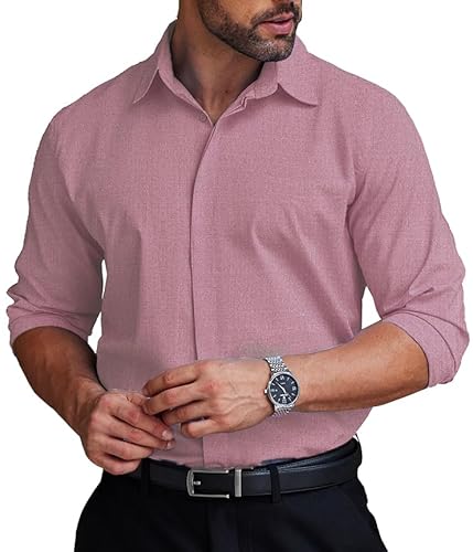 COOFANDY Herren-Hemd, formelle Passform, versteckte Knopfleiste, knitterfrei, normale Passform, Stretch, Business-Hemden, Pink, XL von COOFANDY