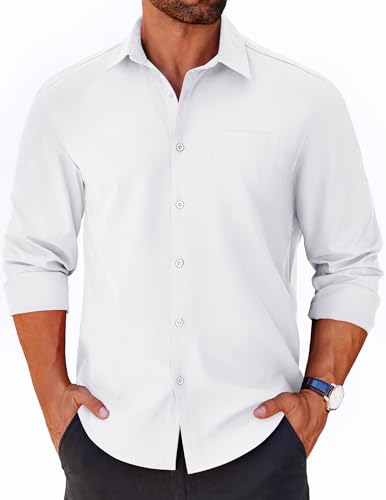 COOFANDY Herren-Hemd, langärmelig, Knopfleiste, lässig, ungesteckt, Hemden für Herren, Hemden, Hochzeitshemden, A weiß, 3X-Groß von COOFANDY